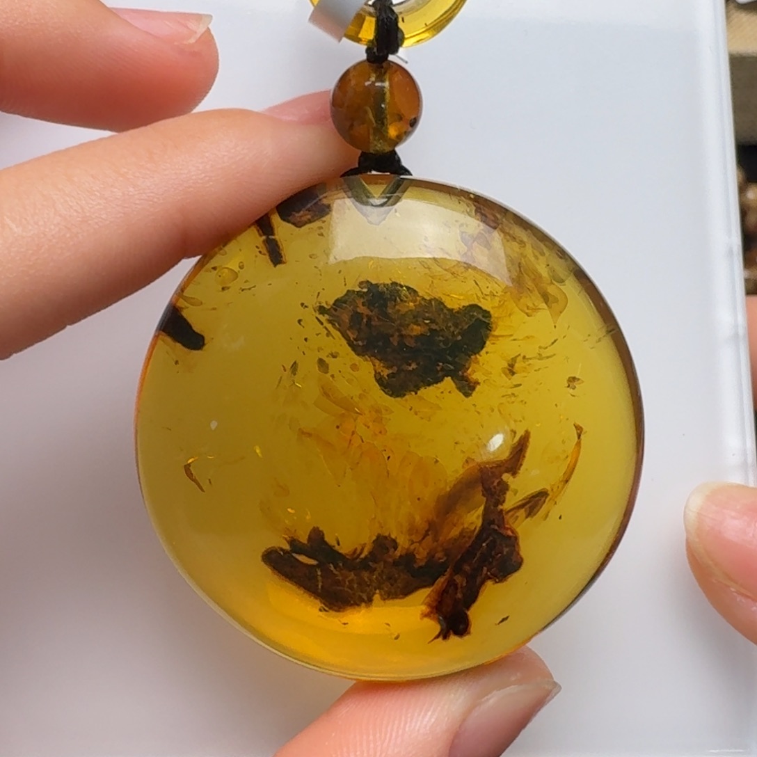 未镶嵌琥珀珠宝奇石绿茶植物意境圆牌