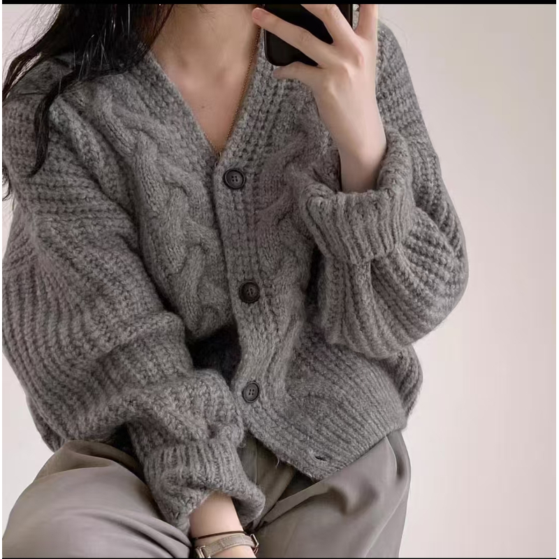 【V领马海毛】慵懒风女装休闲马海毛针织开衫