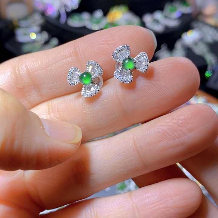 翡翠戒指银S925镶嵌天然翡翠