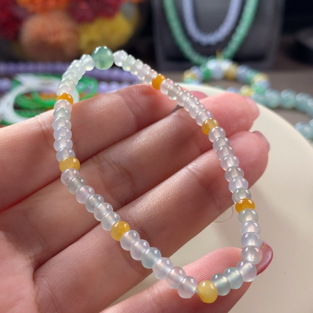 翡翠手链未镶嵌翡翠高冰算盘珠卡4+