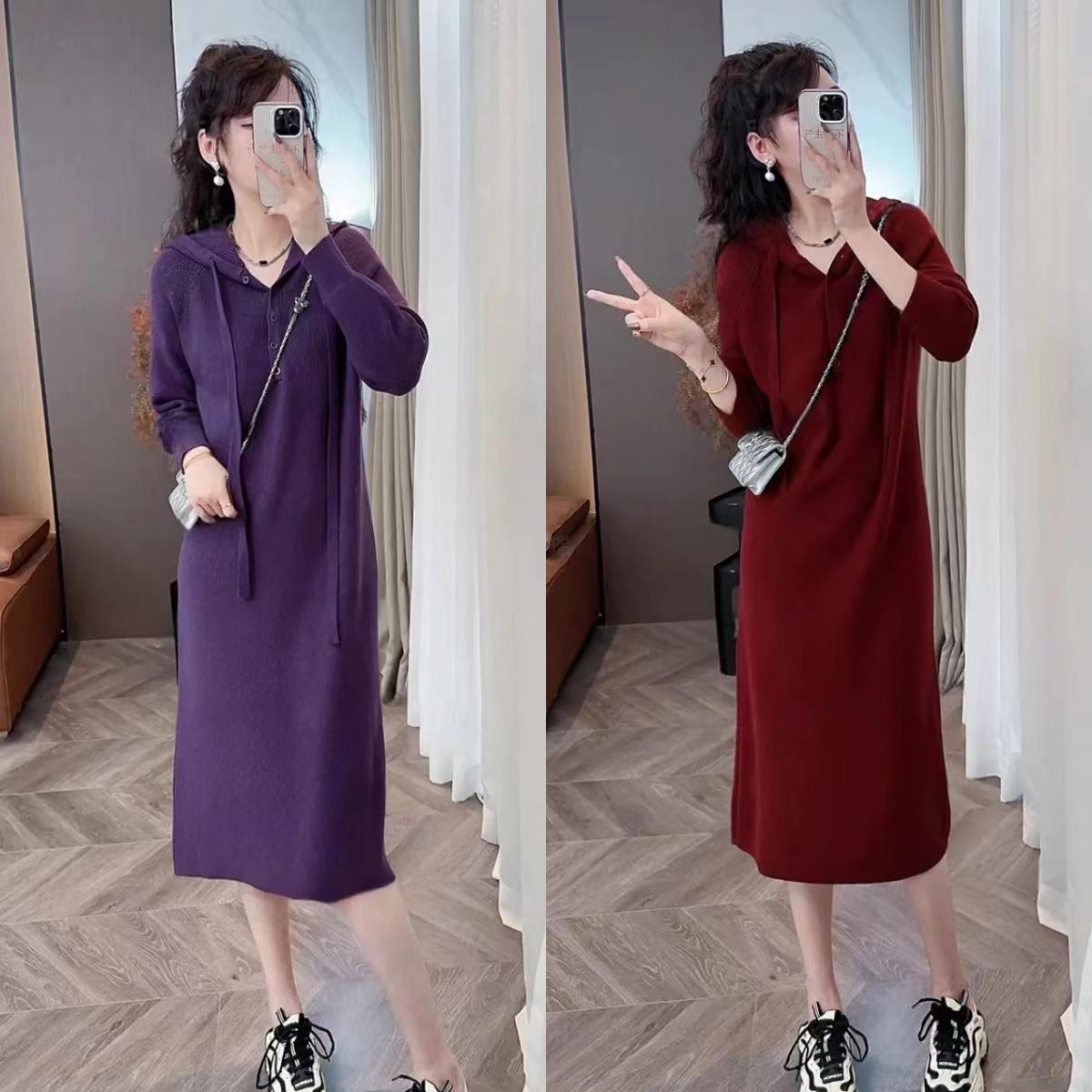2025新款裙子遮肚连帽复古连帽休闲连衣裙长裙H型显瘦中长款时尚