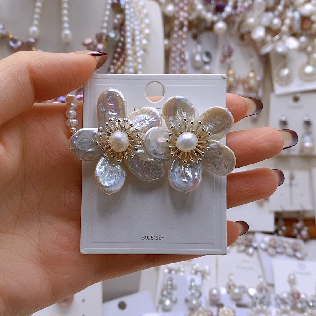 六***～耳饰淡水珍珠银S925镶嵌