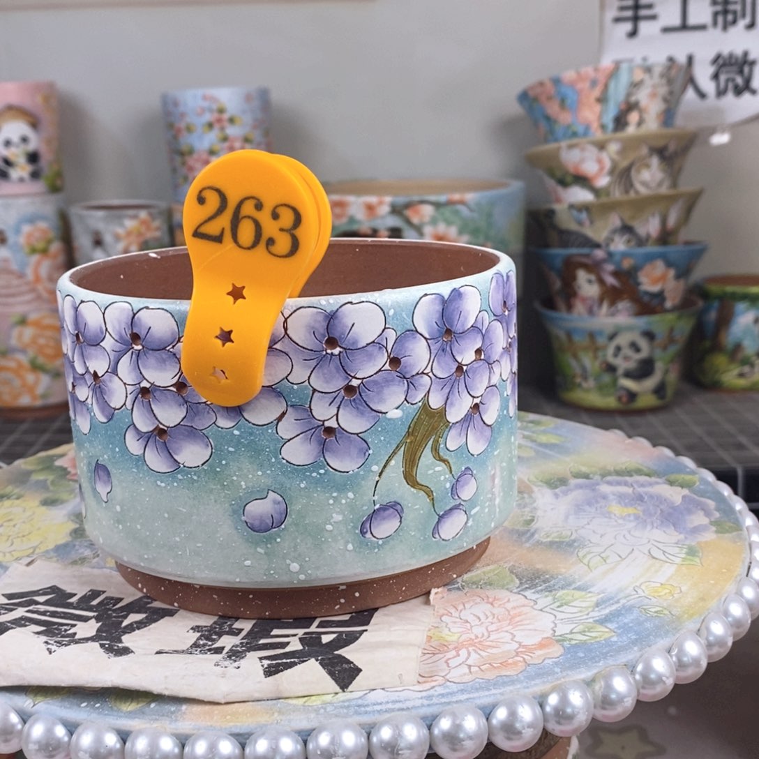 紫砂花盆红陶手绘花盆