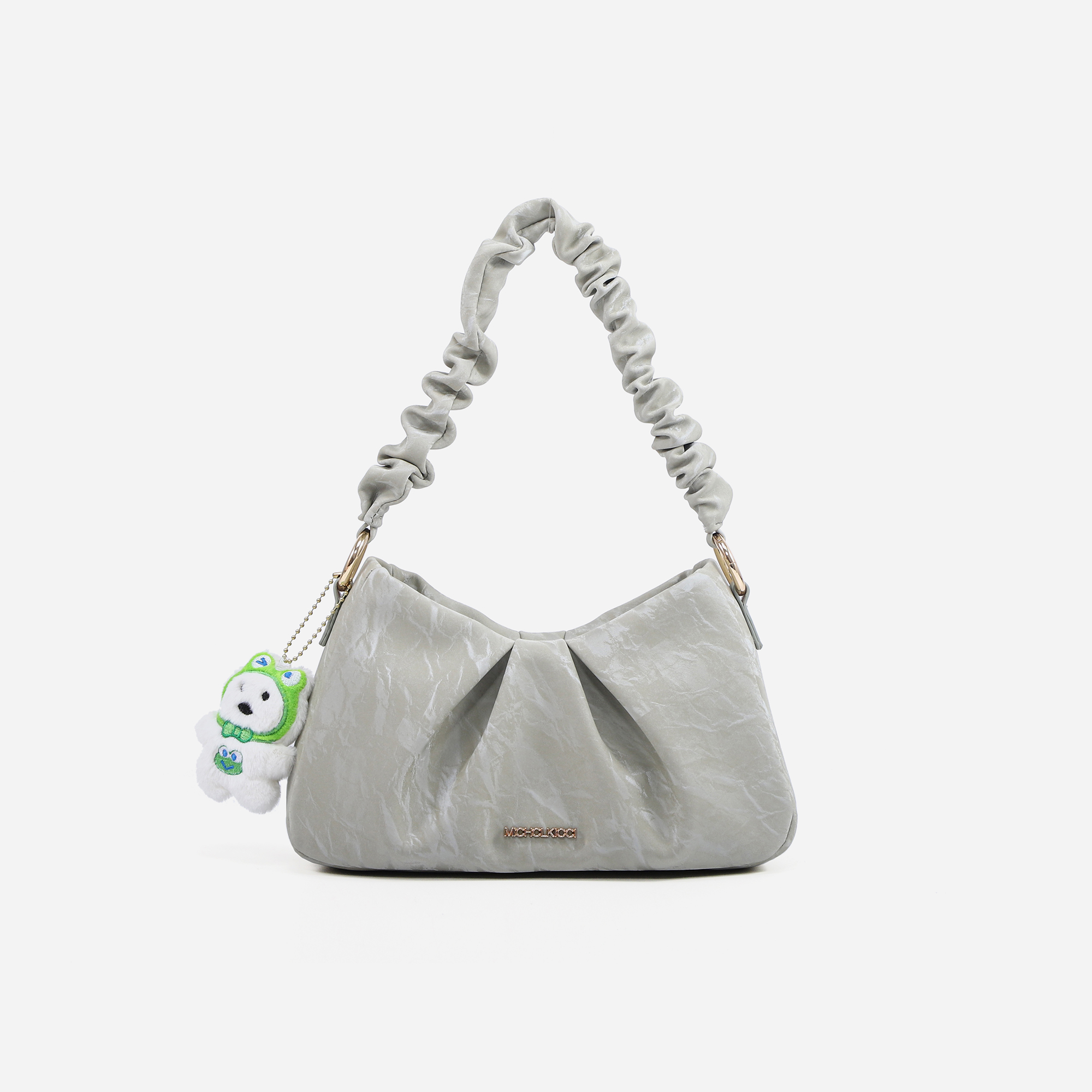 Micherr2025新款流沙绿色褶皱云朵包女单肩手ins风精致小包腋下包