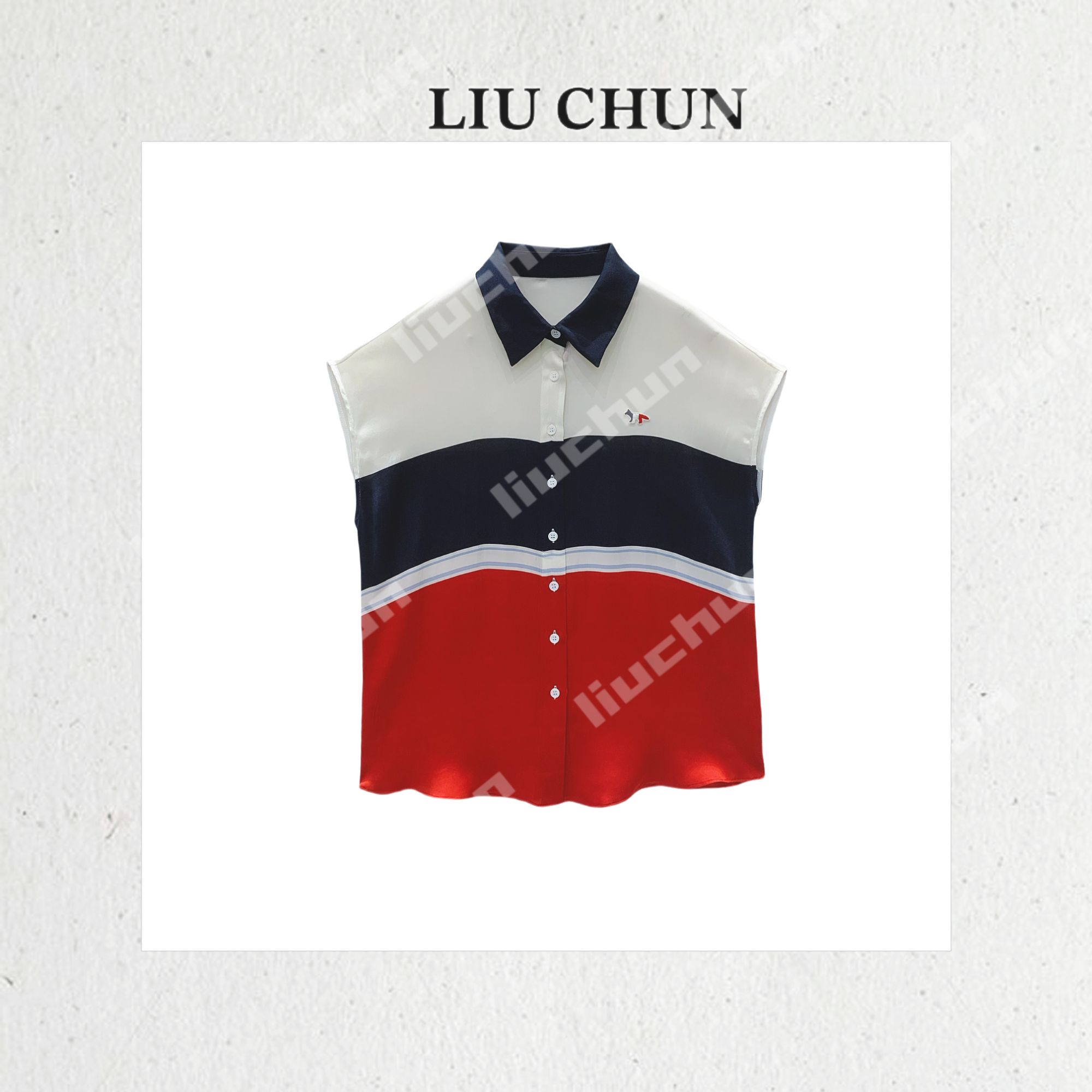 【拼色翻领】CHUN家夏季时尚宽松百搭桑蚕丝双乔T恤