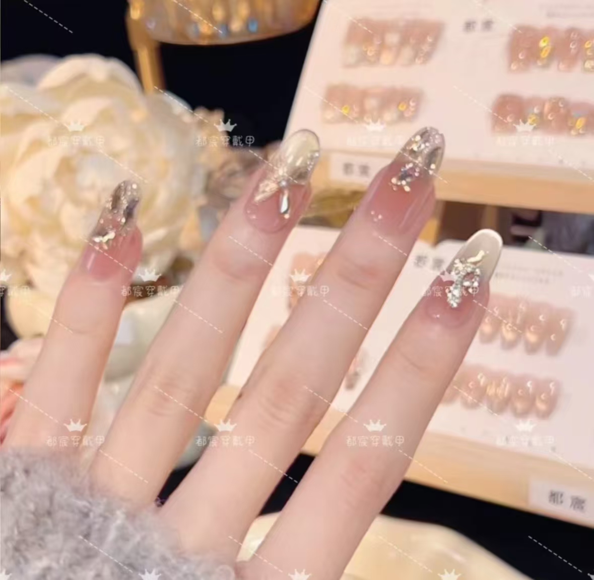 【福蝶效应】新款高品质纯手工穿戴甲美甲贴穿戴式气质白