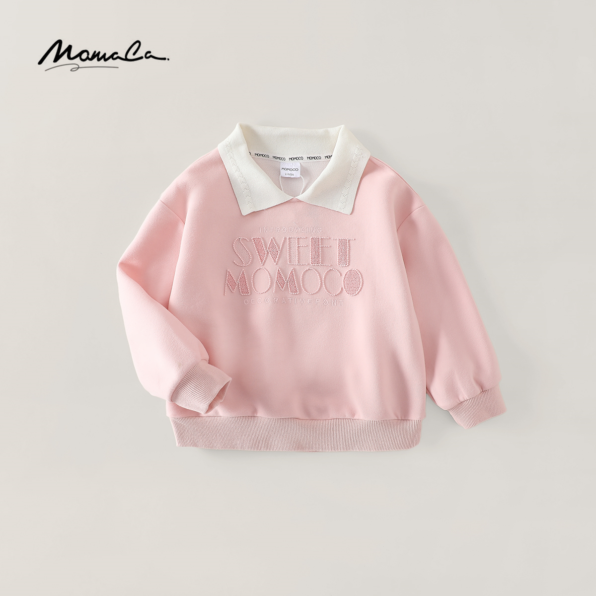 MOMOCO春秋季女童POLO衫领字母卫衣甜美中大童上衣77740232007
