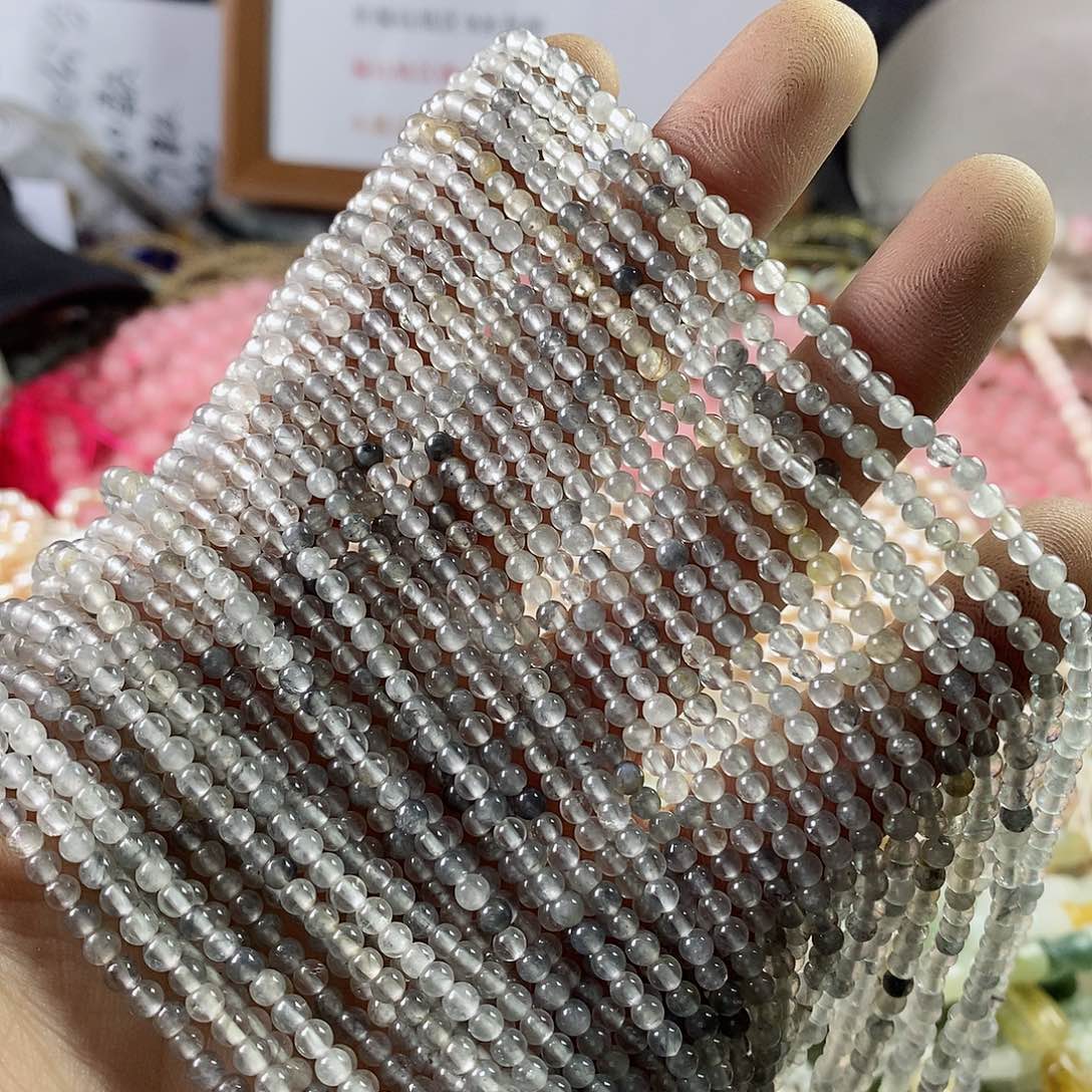 玛瑙/玉髓珠宝半成品合金一条天然3mm云雾水晶圆珠