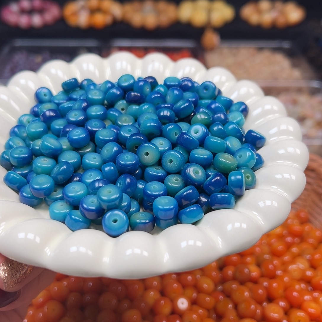 菩提根/象牙果手串卡9孔雀蓝药片500