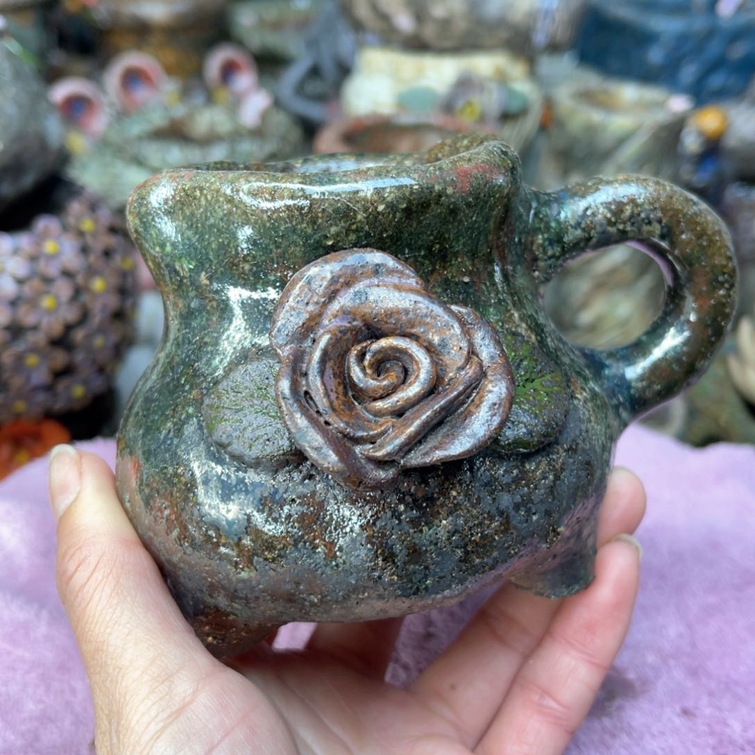 红陶粗砂陶手工花盆