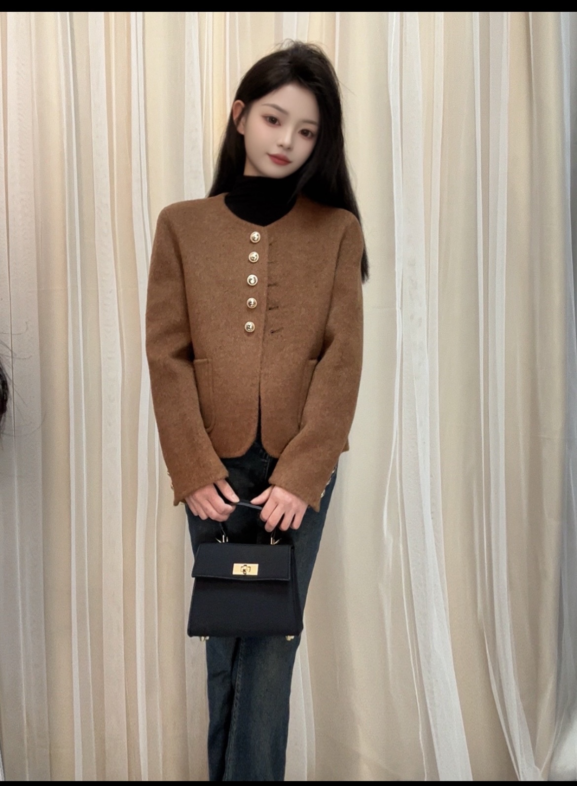 【闲闲专属】双面呢羊毛外套女2025春季上新短款小香风韩版上衣013#