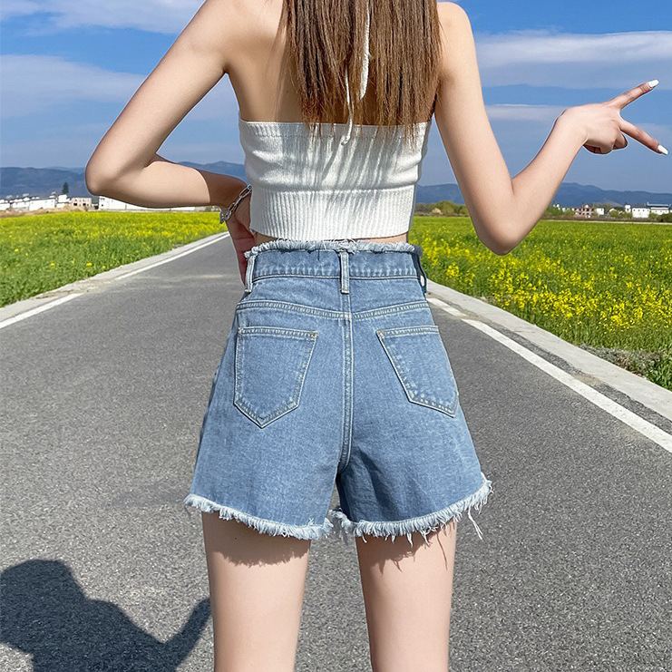 厚款牛仔短裤字型803夏季女毛边显瘦小个子a新款高腰2022年辣妹