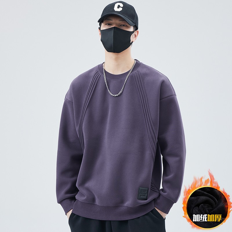 耐磨套新款秋冬头款加绒厚款长袖百搭纯色男装卫衣加厚圆领运动