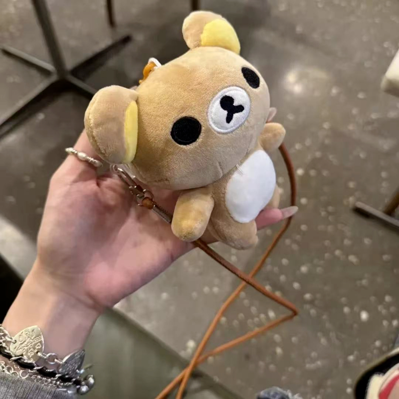 轻松熊手机壳背带棕色挂绳手机绳挂链卡通挂件可爱毛绒手机背夹