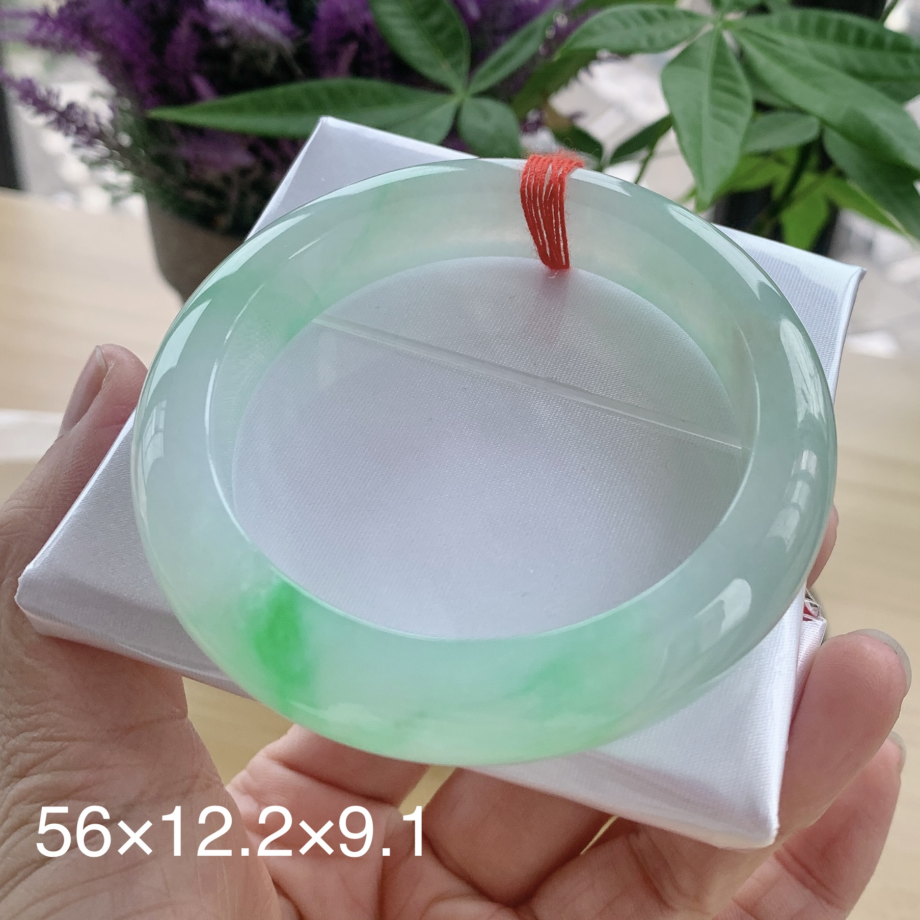 缅甸天然A货翡翠55-56圈冰种甜绿底飘辣阳绿起胶细腻正圈手镯0294