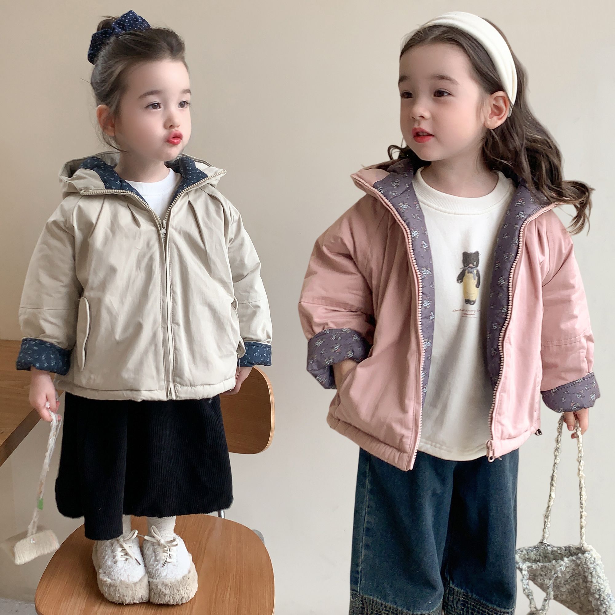 女童加绒加厚棉服冬季2025新款女孩保暖棉袄韩版连帽外穿棉衣外套