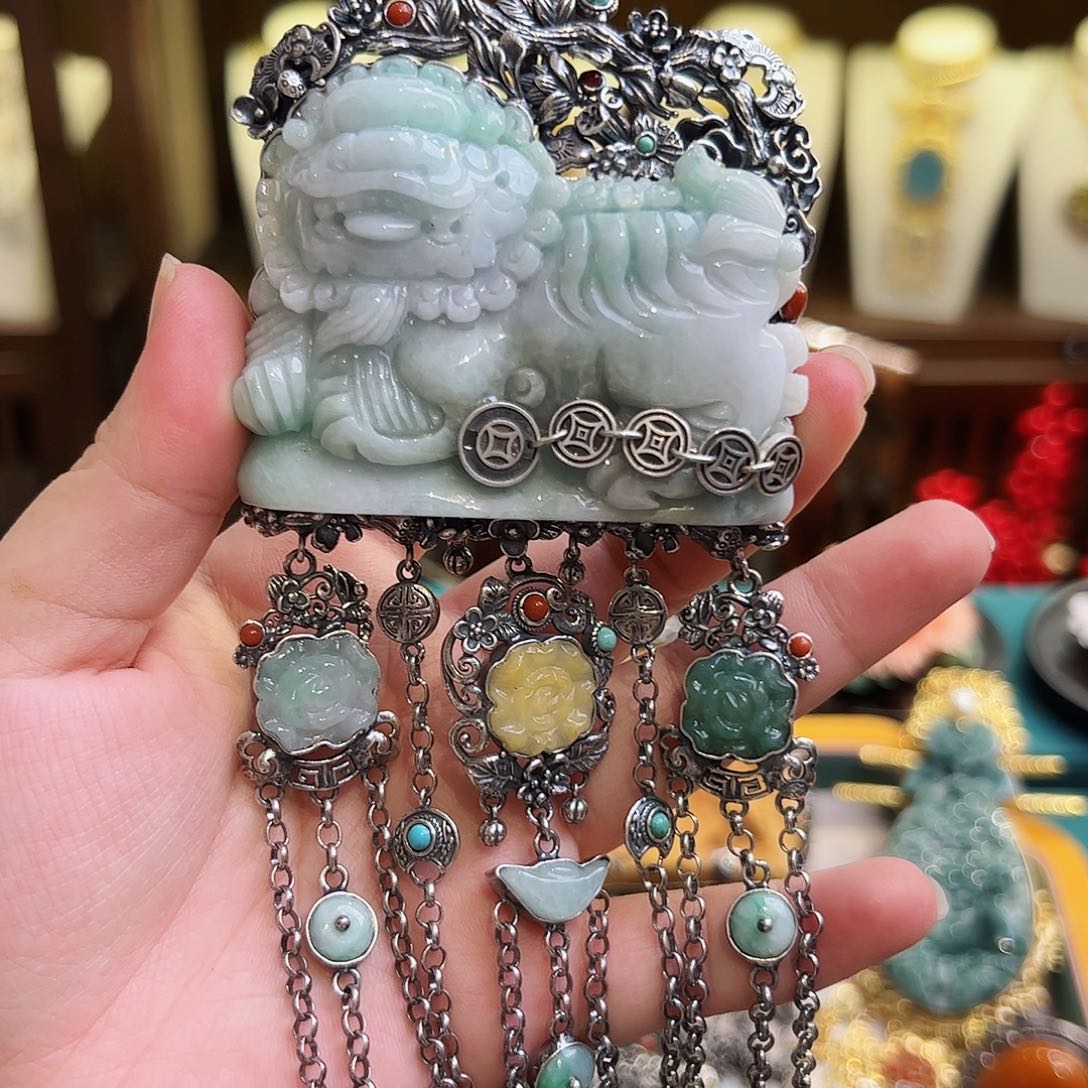 翡翠颈饰银S925镶嵌古风