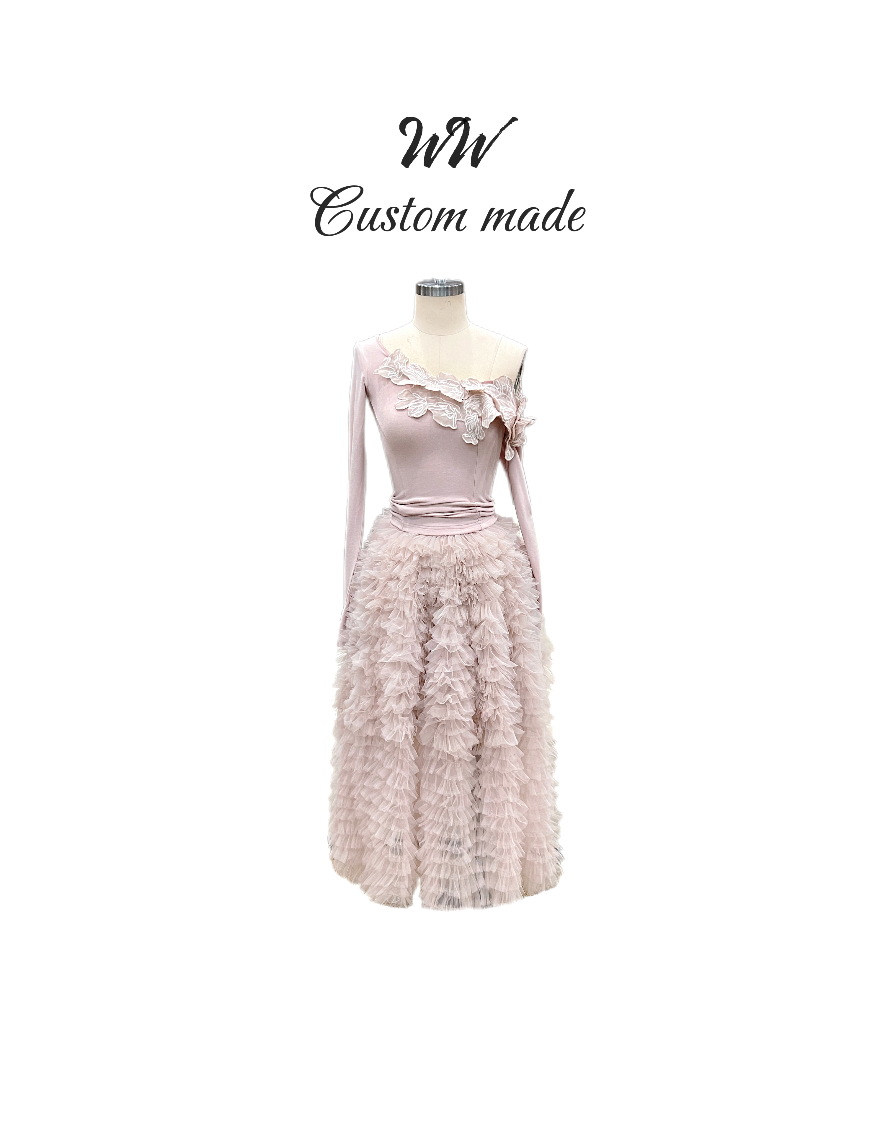 WW定制「花束圆舞」法式气质加厚时尚设计师优雅大摆上衣半裙套装