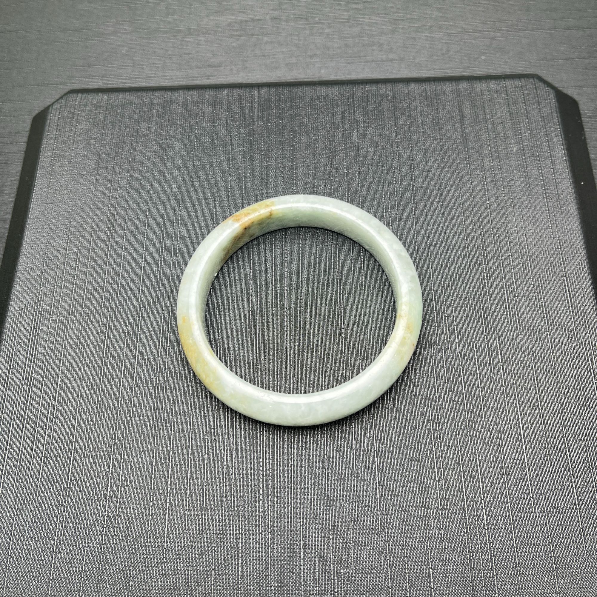 缅甸翡翠A货糯种黄翡飘花手镯平安镯55圈口