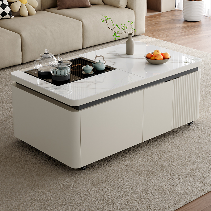 茶几电视柜岩板家用客厅简约小户型现代极简升降功夫茶桌套装