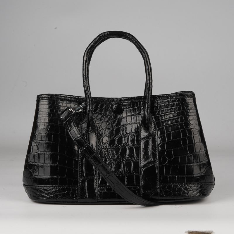 【鳄鱼皮花园包】高级轻奢女士真皮黑色手提包