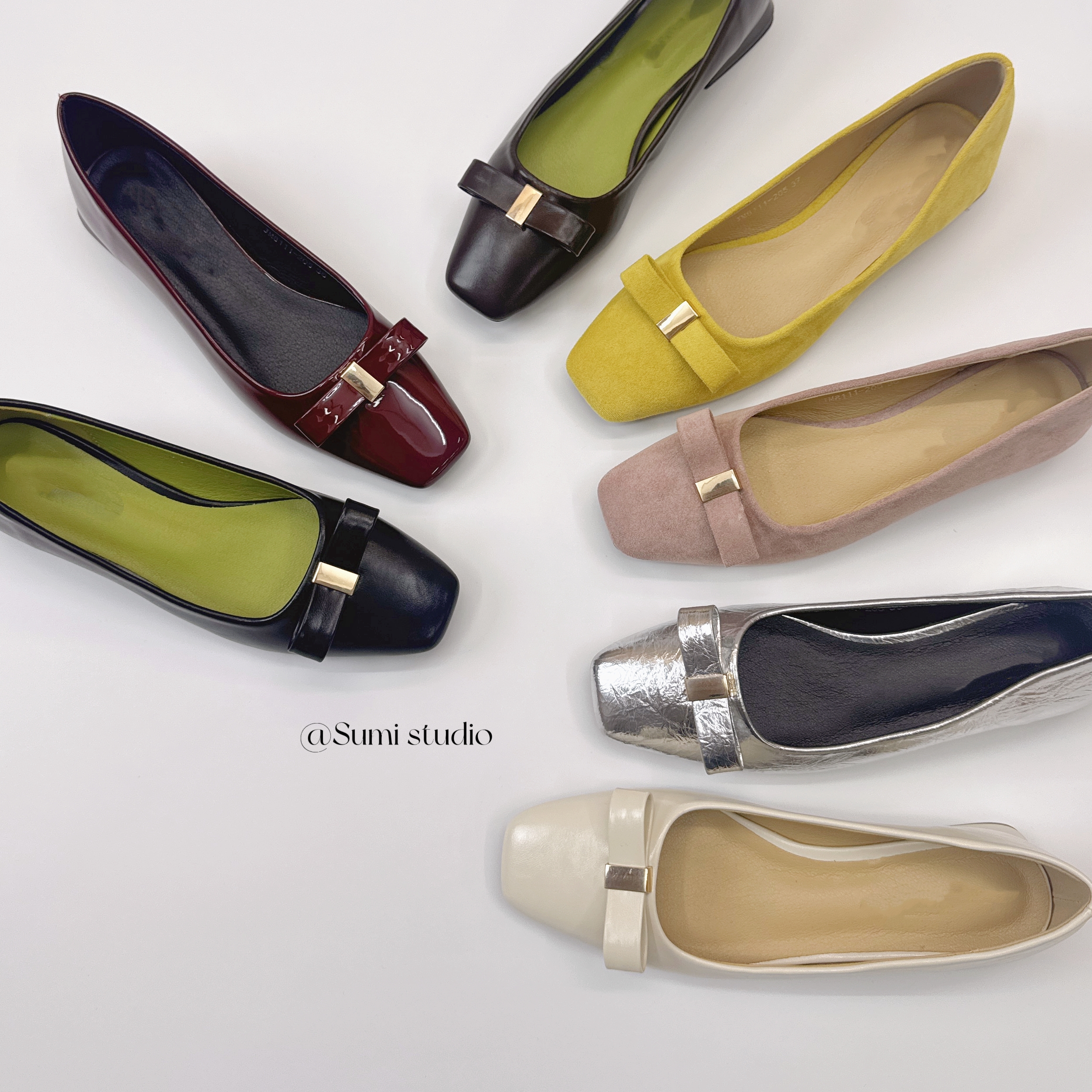 SUMI 气质方头金属扣蝴蝶结粗跟通勤百搭浅口单鞋女2025秋冬新款