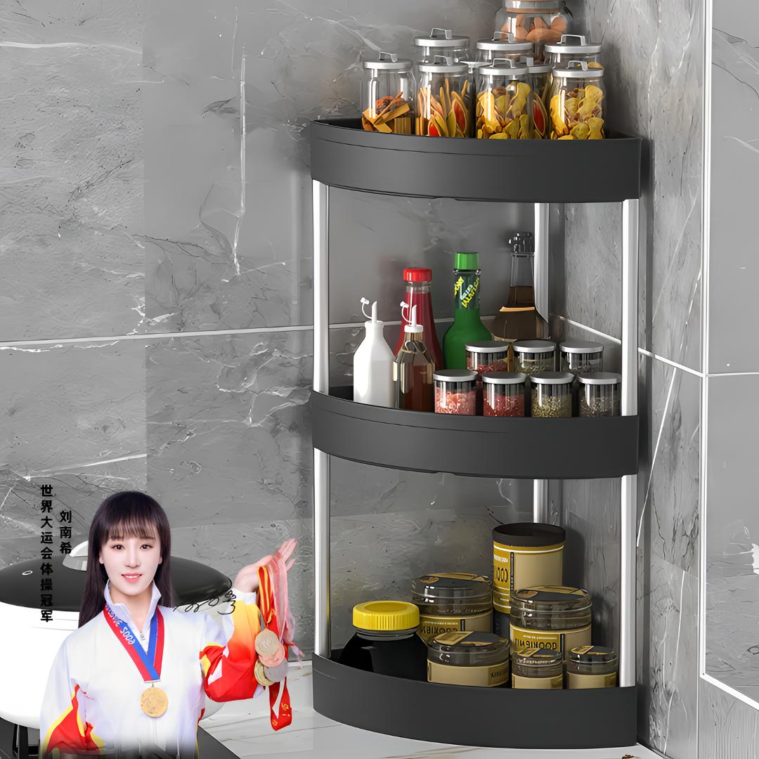 台面转角置物架厨房家用免打孔半圆墙角三角架调料瓶罐收纳储物架