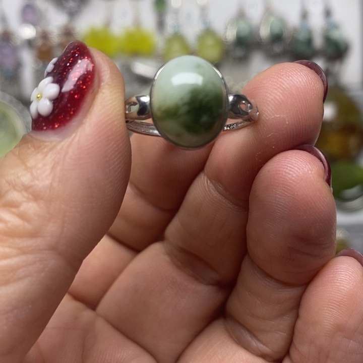 蛇纹石玉戒指银S925镶嵌