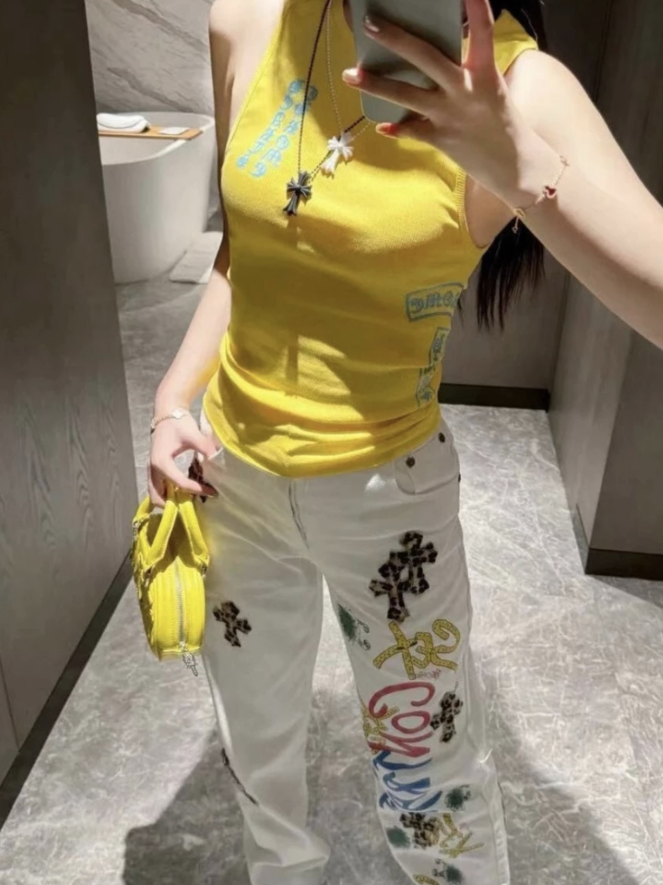 正确版-高版克高街复古刺绣豹纹水洗牛仔裤直筒男女同款裤子