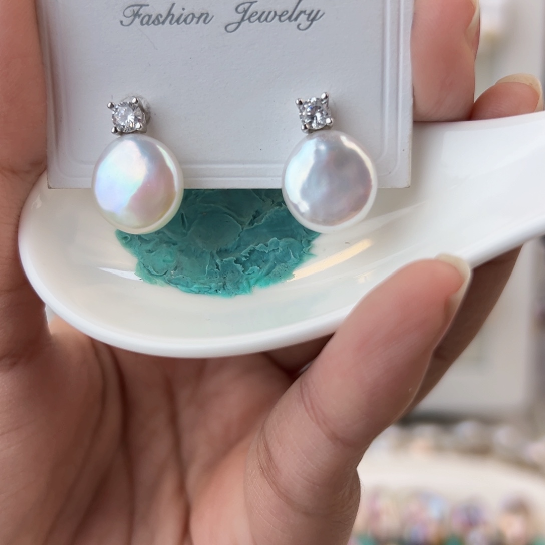 淡水珍珠耳饰银S925镶嵌