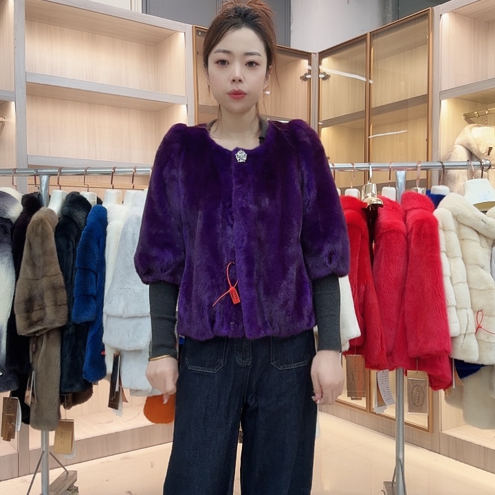 紫色圆领貂皮yh0012