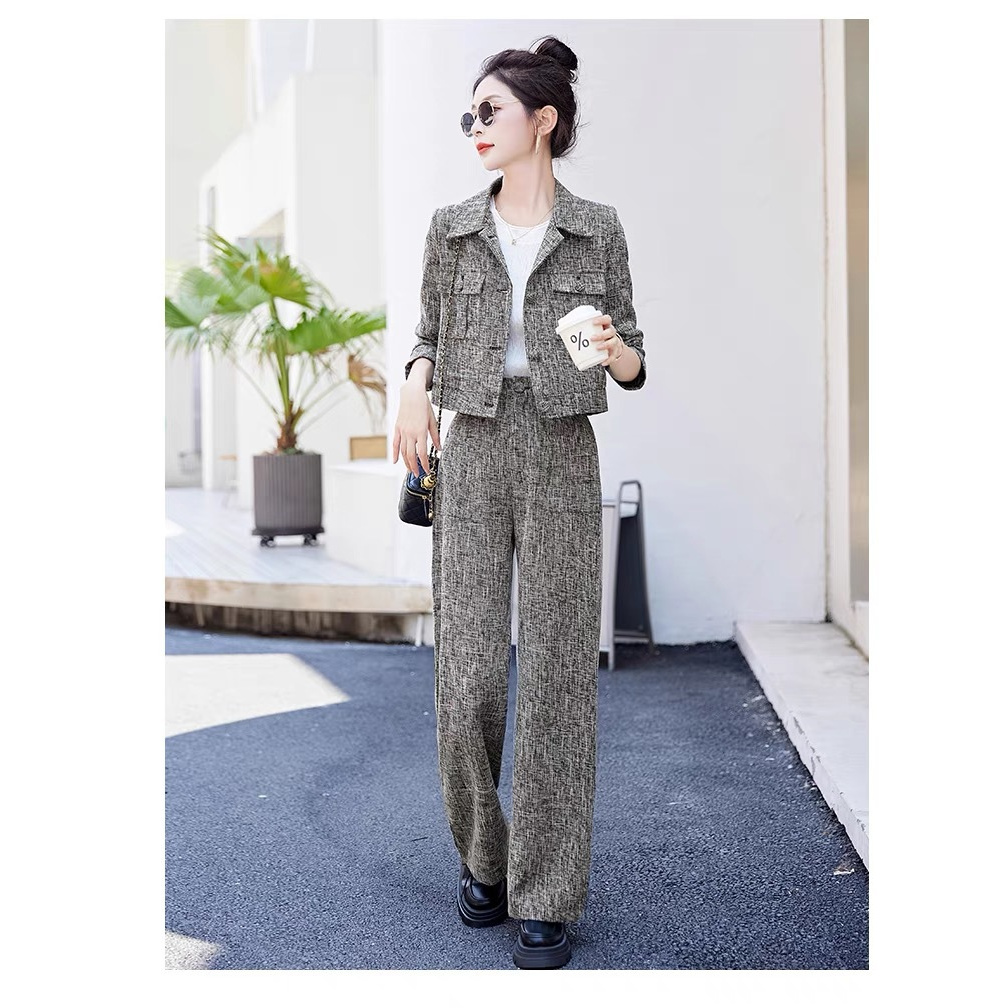 时尚套装女2025春秋新款网红气质小香风显瘦洋气减龄阔腿裤两件套