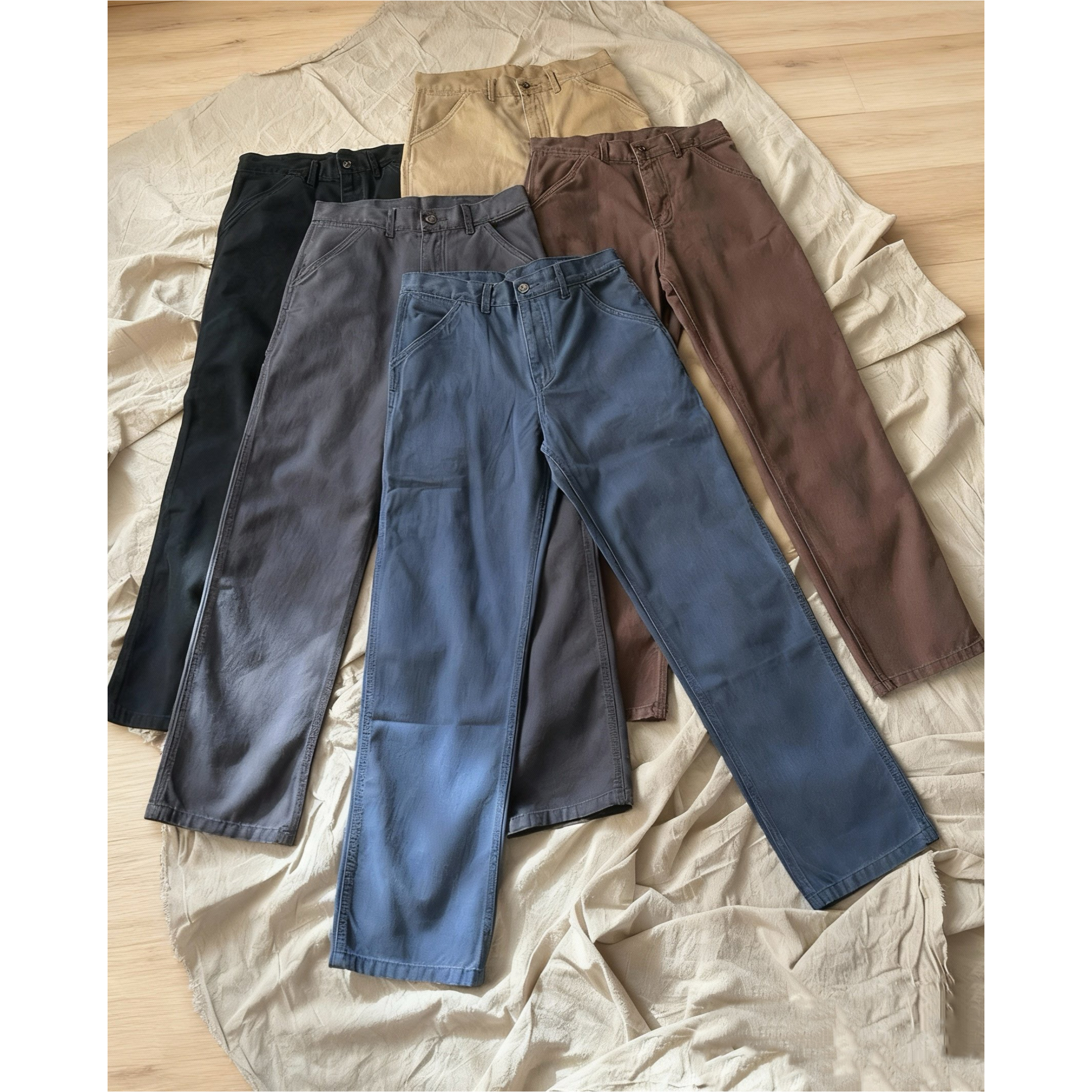 【法工蓝】美式复古工装伐木裤直筒宽松休闲珠帆棉水洗男女大码裤子