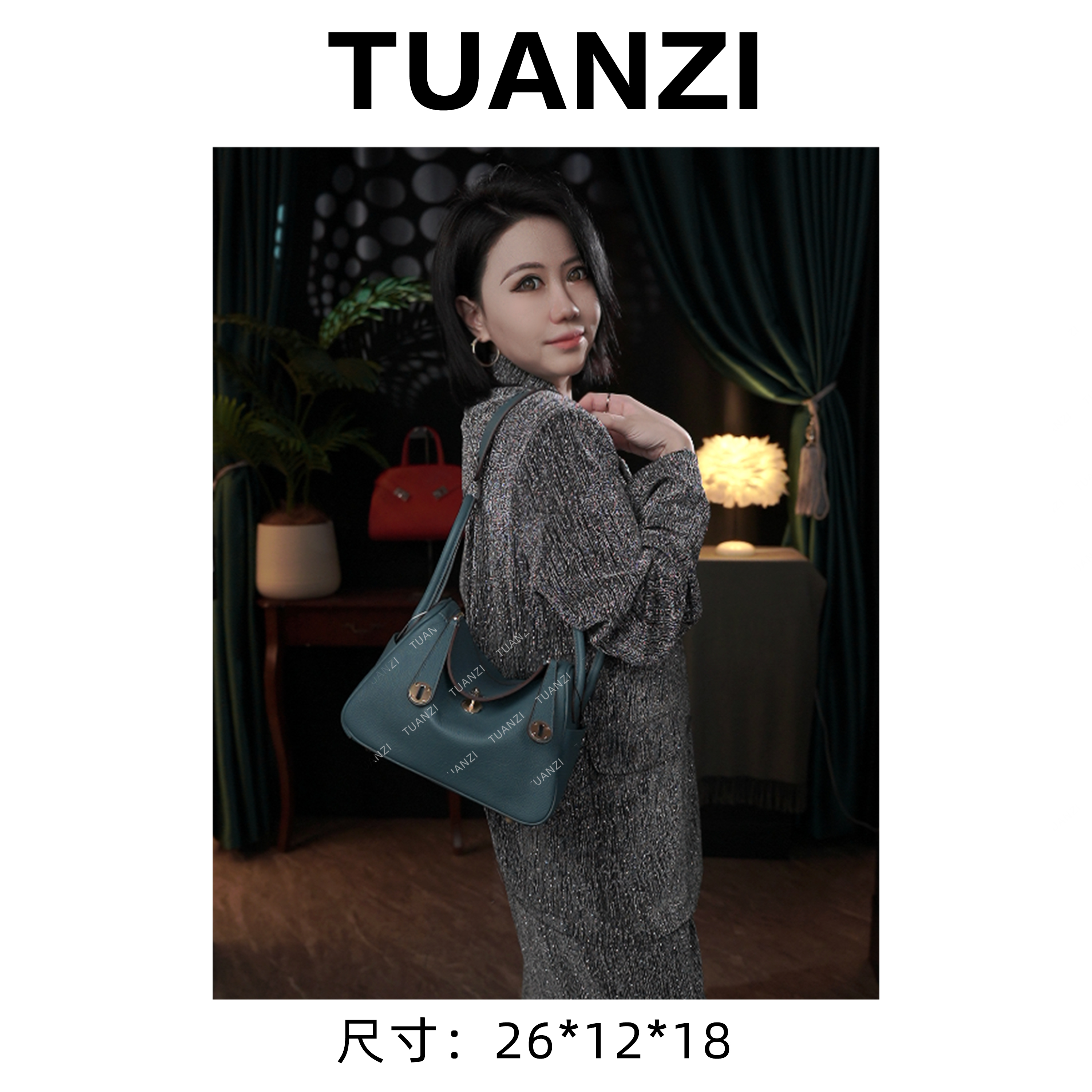 〖高端玩家〗26尺寸头层Togo牛皮女包 XKY-6804-牛仔蓝