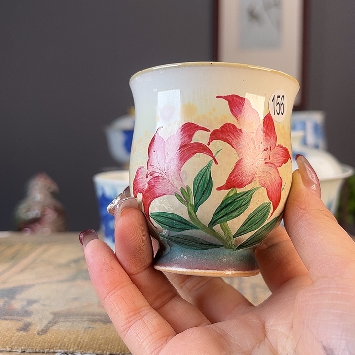 摆件景德镇柴烧茶杯多人