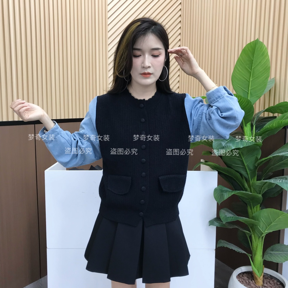 针织衫马甲假两件气质拼接女2025秋装新款时尚百搭休闲宽松显瘦