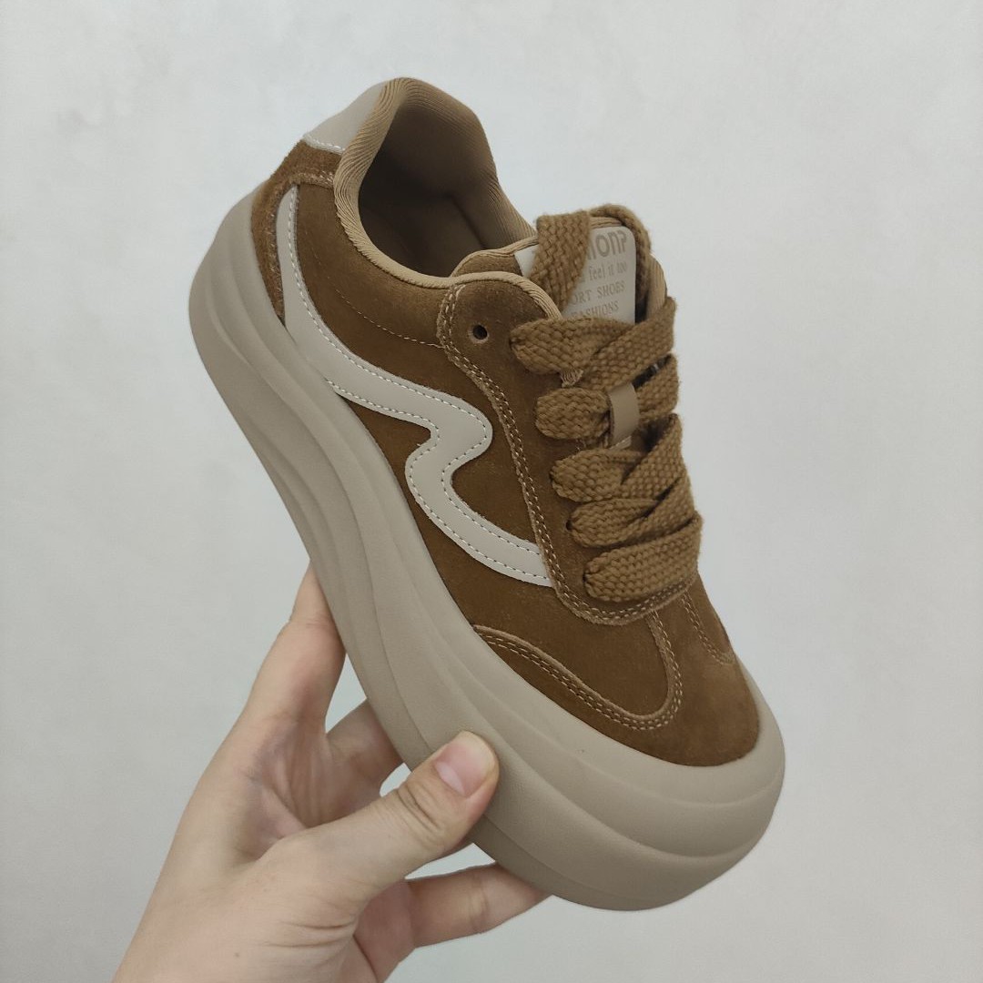 9960冬季新款厚底圆头系带百搭休闲德训女鞋