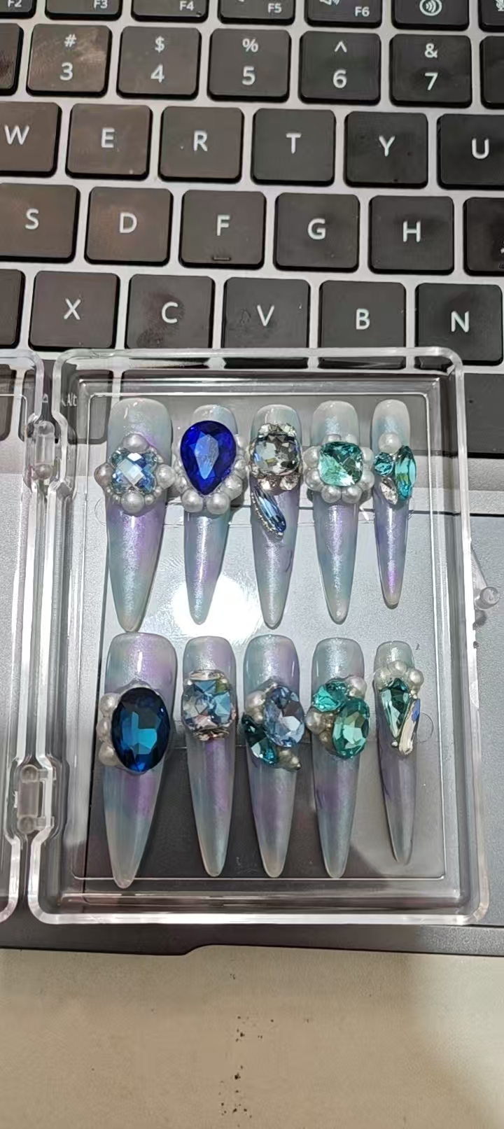 显白纯手工穿戴猫眼法式渐变高级爆闪穿戴甲