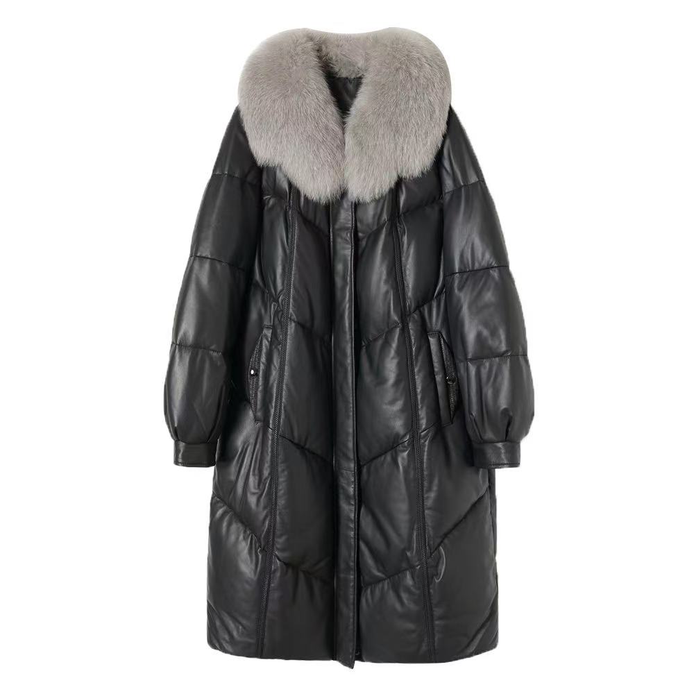 23002海宁头层绵羊皮百搭优雅鹅绒服