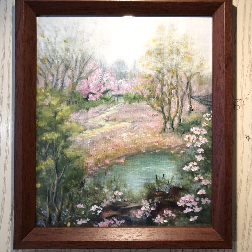 聚宝盆的春天风景油画小尺寸装饰画34.3x29.3