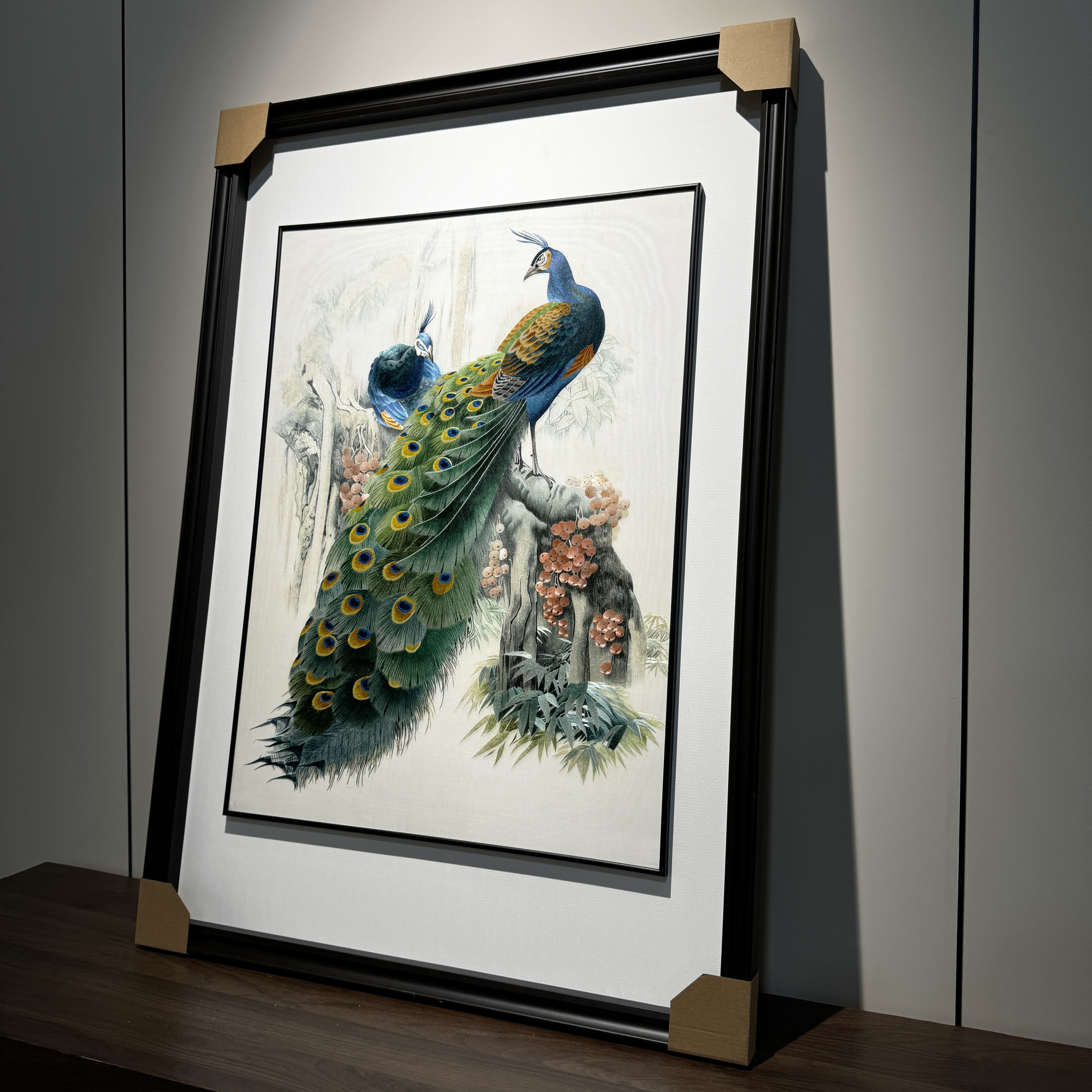 【枇杷孔雀】纯手工刺绣苏绣精品2-4丝孔雀玄关走廊茶画芯60*80cm