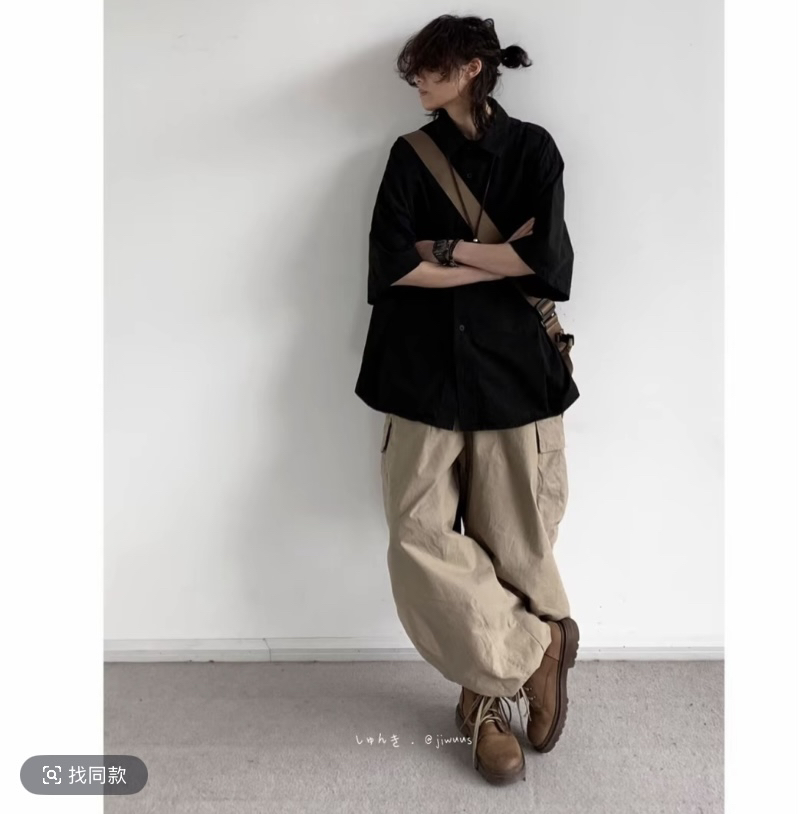 【C2706】日系复古休闲宽松工装短袖衬衫男女同款