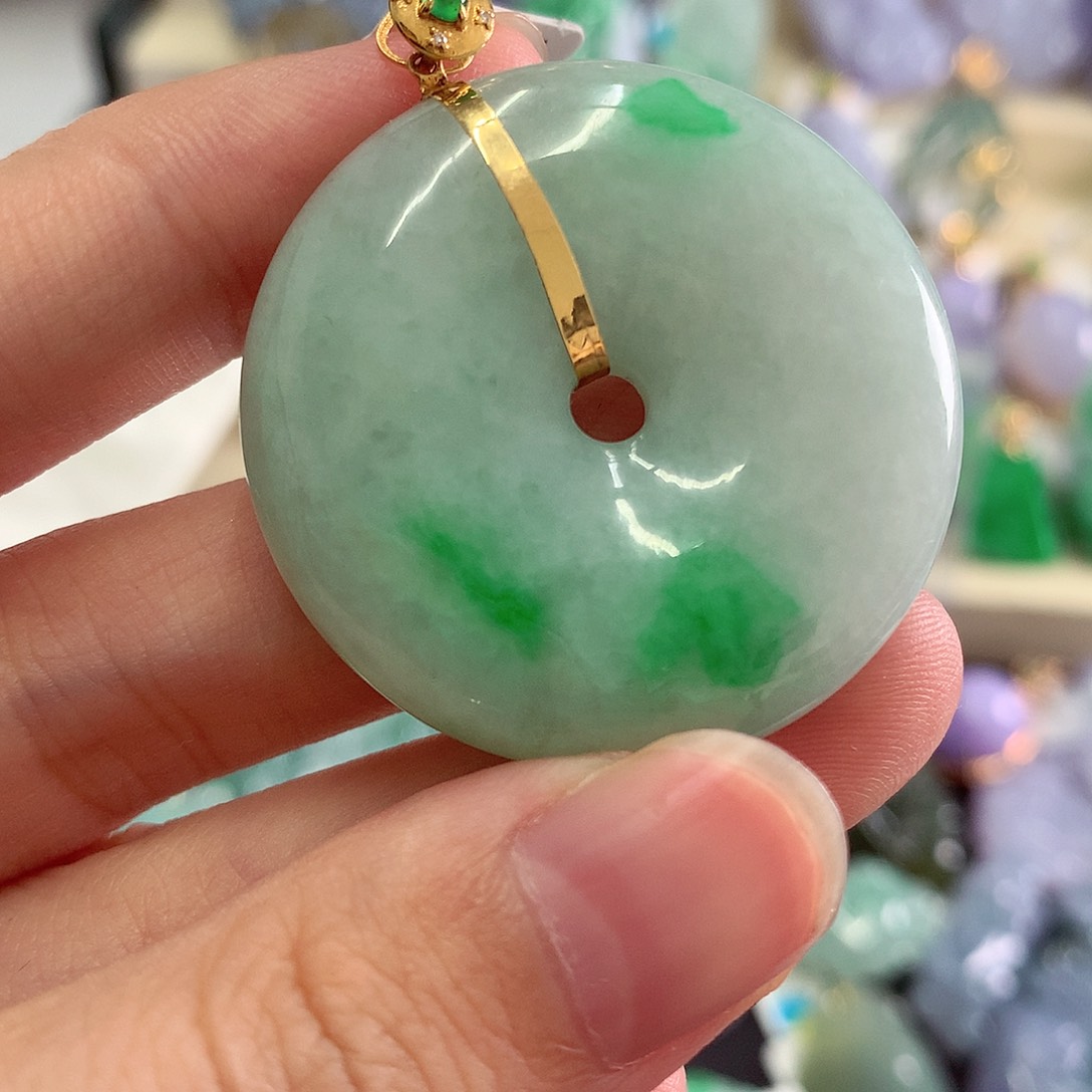 翡翠18K金镶嵌吊坠(不含链)