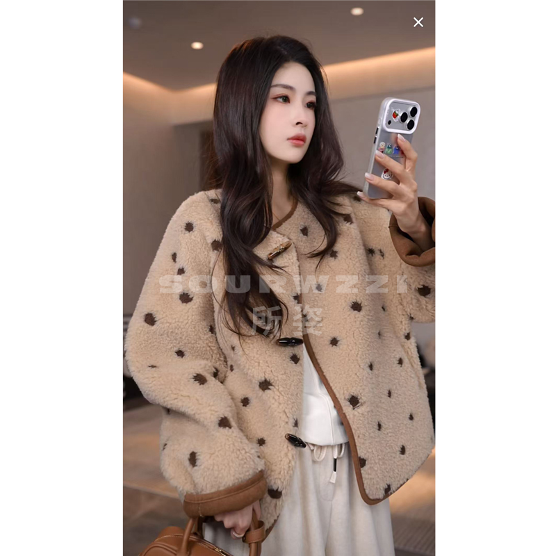 SOURWZZI/所姿新款波点设计师时尚休闲女士羊毛外套SZ-25580