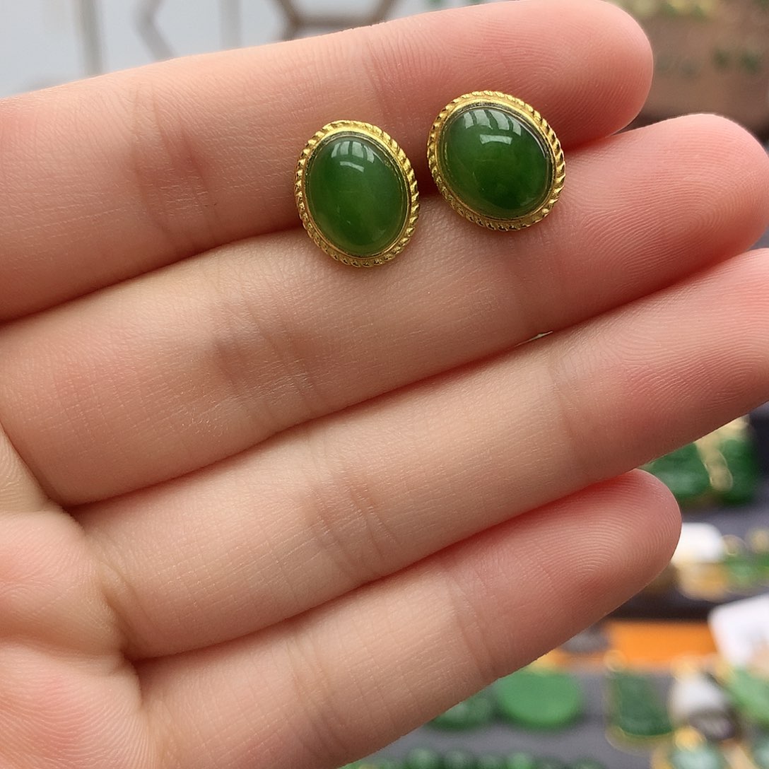 和田玉银S925镶嵌耳饰