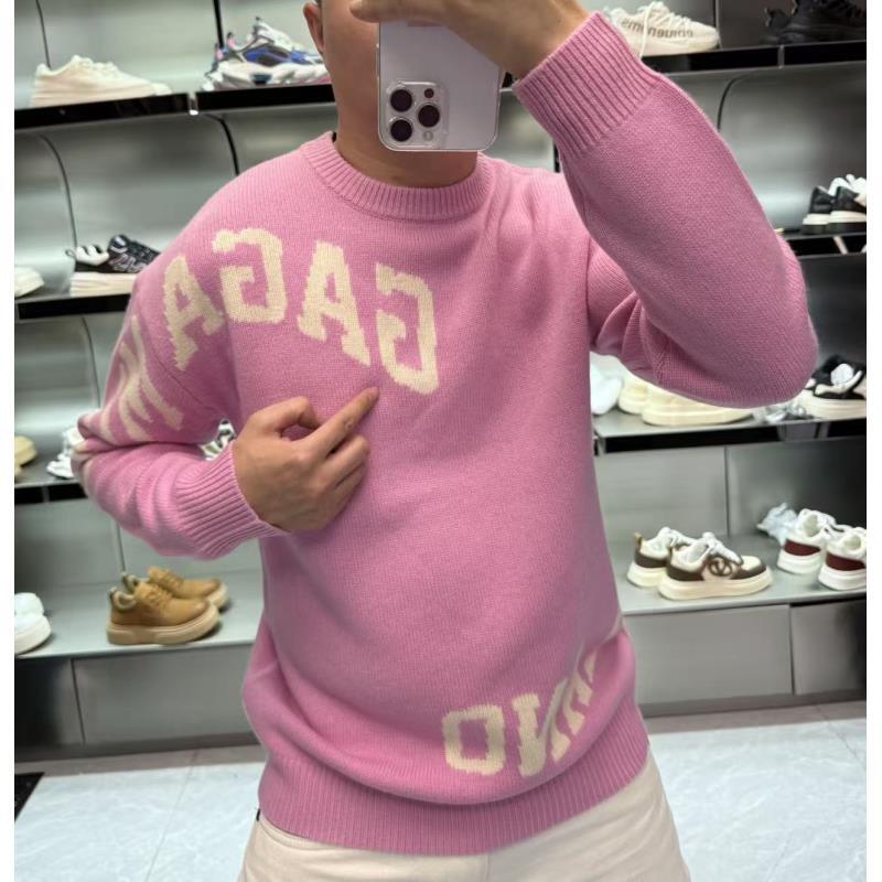 2025嘎嘎男士秋冬圆领套头毛衣字母印花羊毛衫时尚拼色保暖羊绒衫