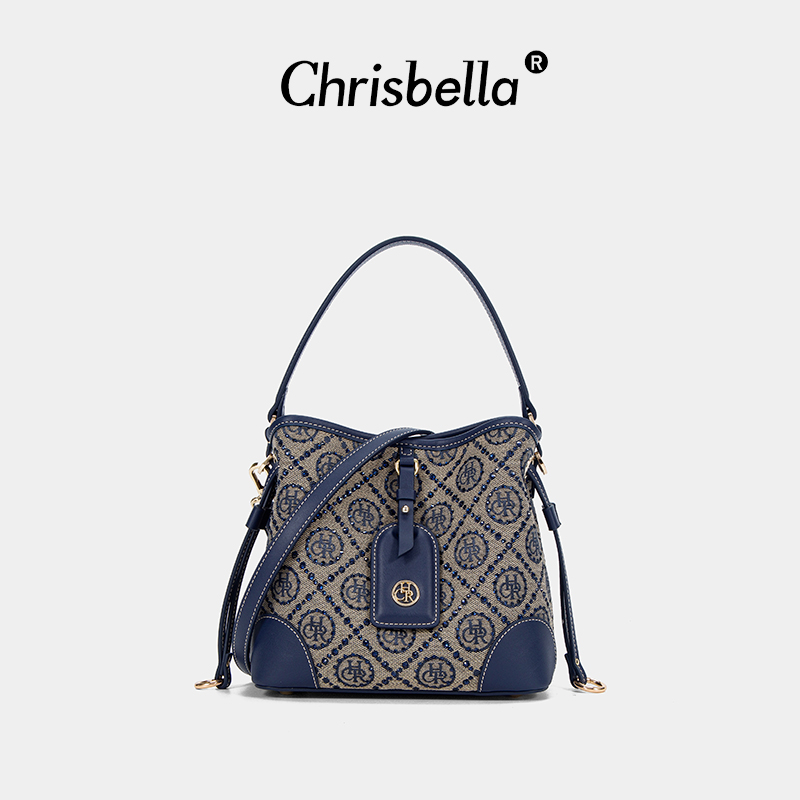 CHRISBELLA新款提花星钻可单肩斜挎水桶包