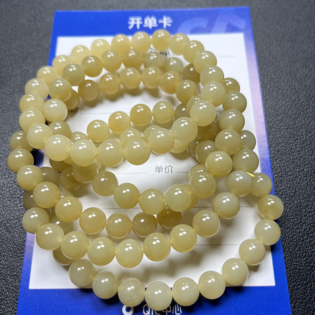 和田玉新疆且末糖浅蜜糖色卡8百搭玉手串素圈单圈女士时尚情侣