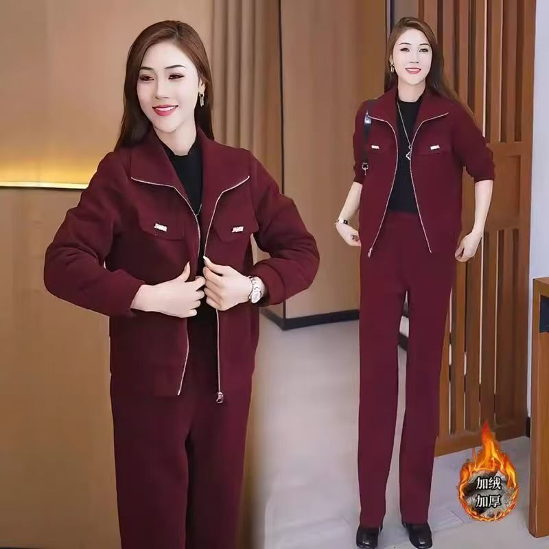 【运费补贴】中老年妈妈休闲服套装2025秋冬季款时尚加绒保暖两件套