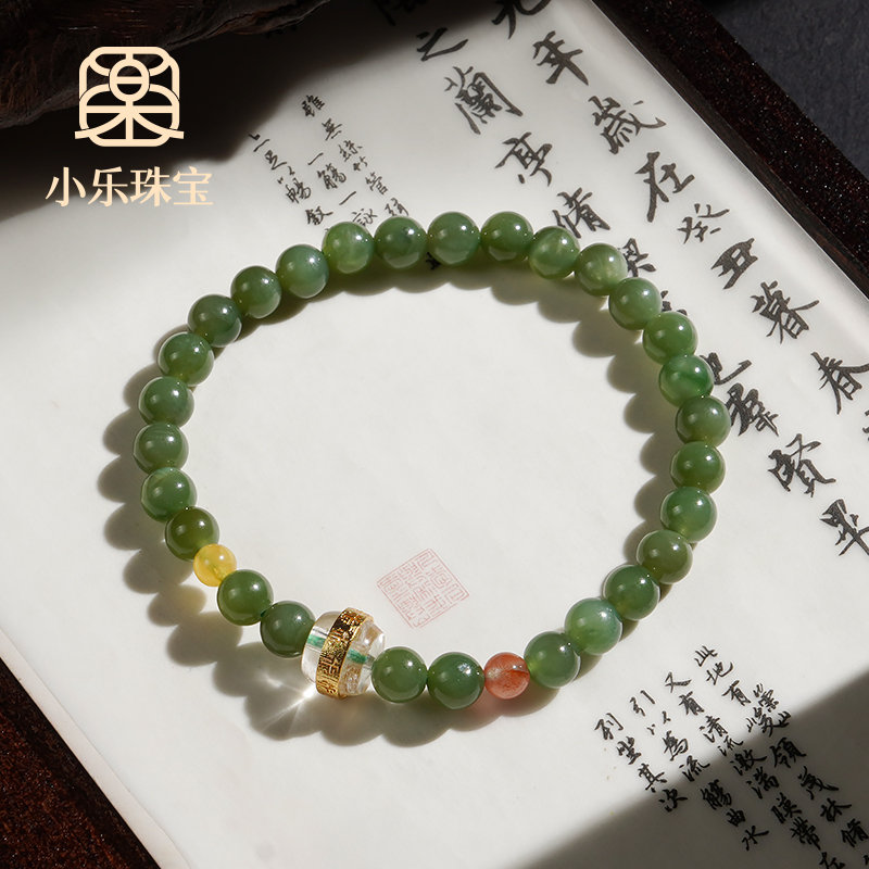 单圈小众和田玉民族风白水晶桶珠手链多样性发一-10281